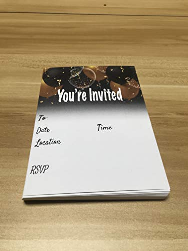 QualityVibe Black & Gold balloons Invitations Set of 25 with envelopes. Invites for Anniversaries, birthdays, sweet 16, bridal showers, baby showers, milestones birthdays and more. - Image 3