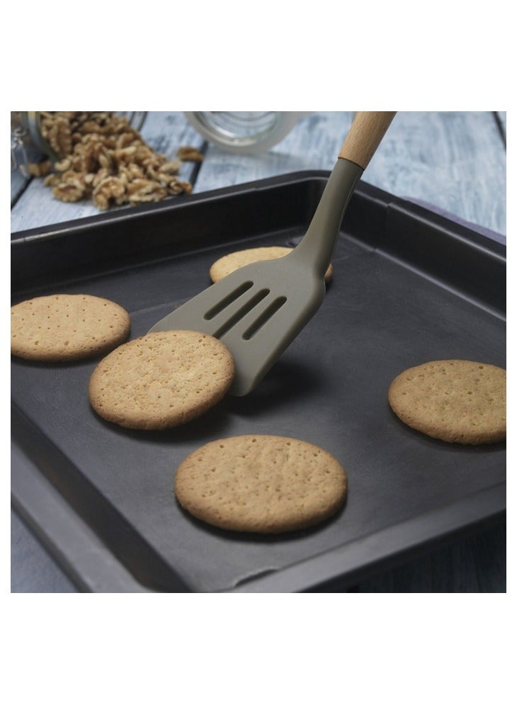 أواني الطهي المصنوعة من السيليكون المعدة للمطبخ، أواني المطبخ المصنوعة من 11 بكس مجهزة بمقبض خشبي من السيليكون، مقاوم للحرارة - Image 3