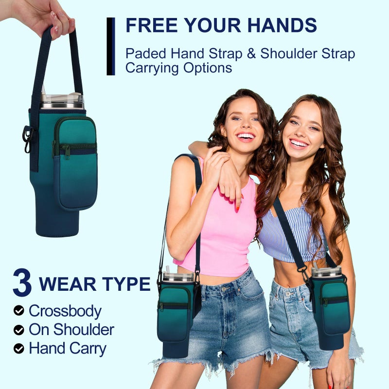GOEWY Water Bottle Carrier Bag for Stanley 40oz Tumbler with Phone Pocket Water Bottle Holder with Strap Neoprene Water Bottle Pouch for Stanley Cup Accessories - Image 3