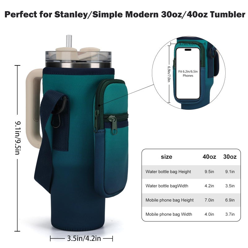 GOEWY Water Bottle Carrier Bag for Stanley 40oz Tumbler with Phone Pocket Water Bottle Holder with Strap Neoprene Water Bottle Pouch for Stanley Cup Accessories - Image 2