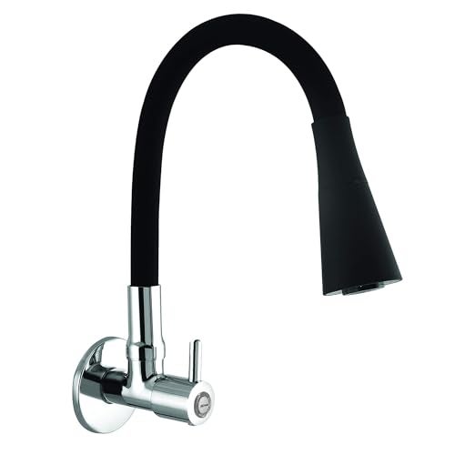 Houza Brass Sink Tap Faucet with 360 Degree Flexible Silicon Swivel Spout & Dual Flow Pattern Flow, Compatible for Hot or Cold Water for Kitchen Sink, (Chrome Finish/Black) - Image 1