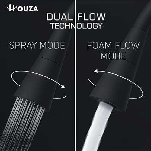 Houza Brass Sink Tap Faucet with 360 Degree Flexible Silicon Swivel Spout & Dual Flow Pattern Flow, Compatible for Hot or Cold Water for Kitchen Sink, (Chrome Finish/Black) - Image 2