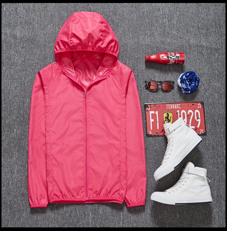Generic Summer Outdoor Breathable Sun Protection Shirt for Couples Rose Red
