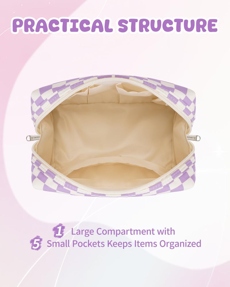 Narwey Birthday Gifts for Women Girls, Initial Makeup Bag for Bridesmaid Teacher Sister Friend Graduation Gifts, Personalized Monogram Cosmetic Toiletry Bag, Teen Girls Trendy Stuff (Purple A) - Image 3