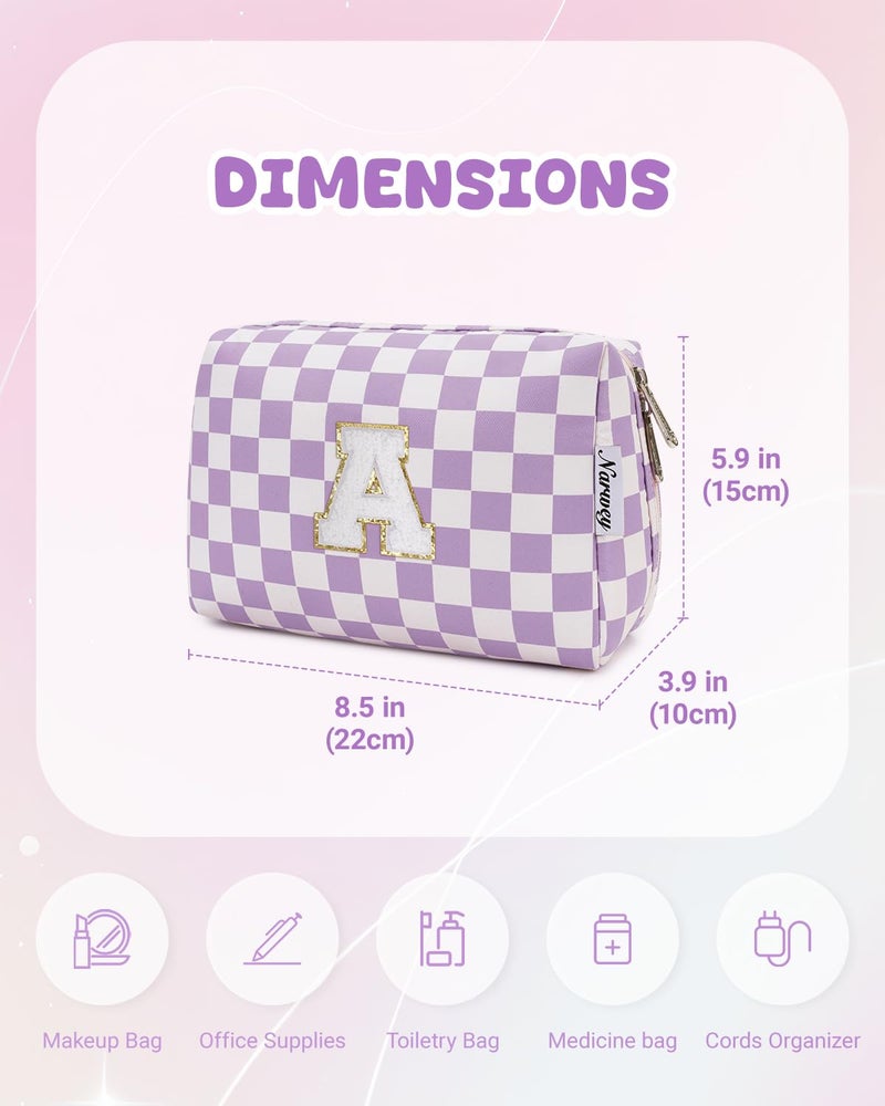 Narwey Birthday Gifts for Women Girls, Initial Makeup Bag for Bridesmaid Teacher Sister Friend Graduation Gifts, Personalized Monogram Cosmetic Toiletry Bag, Teen Girls Trendy Stuff (Purple A) - Image 5