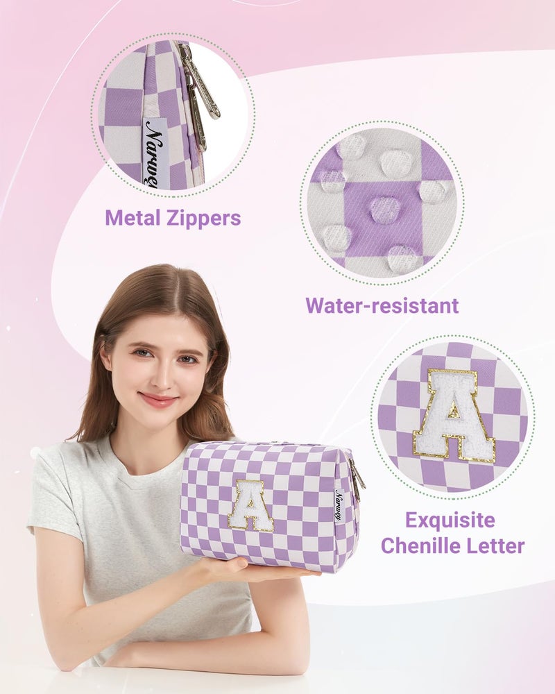 Narwey Birthday Gifts for Women Girls, Initial Makeup Bag for Bridesmaid Teacher Sister Friend Graduation Gifts, Personalized Monogram Cosmetic Toiletry Bag, Teen Girls Trendy Stuff (Purple A) - Image 4