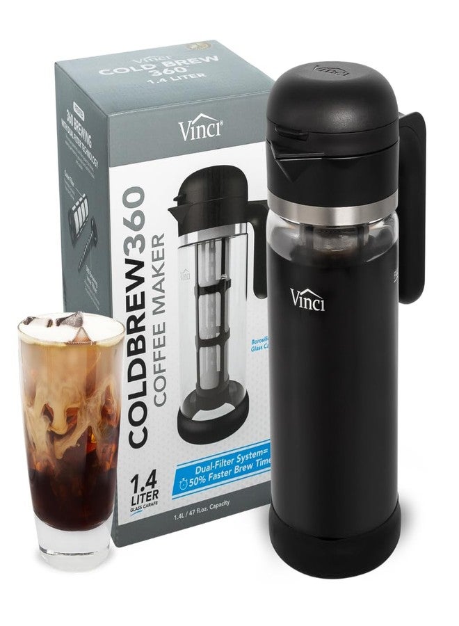 VINCI Cold Brew 360, Glass Cold Brew Coffee Maker Featuring Patented Dual Filter 360 Brewing Technology, Cold Brew for Iced Coffee (1.4 Liter / 47 FL.OZ) - Image 1