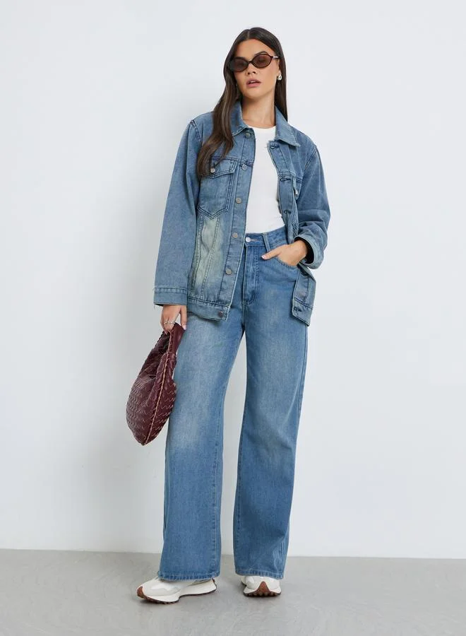 Styli Styli Women Blue Faded Oversized Denim Jacket