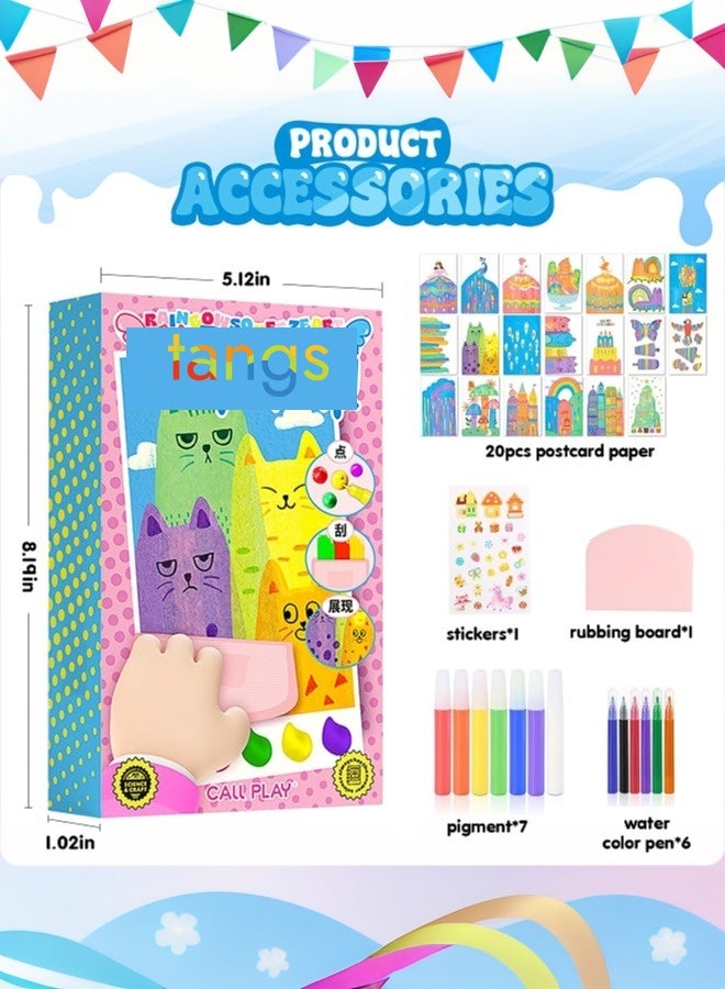 tangs Rainbow Scratch Paper Art & Craft Kit for Kids - 20 Magic Reveal DIY Postcards, Creative Gift for Girls and Boys Ages 5-12 (Non-Toxic) - Image 3