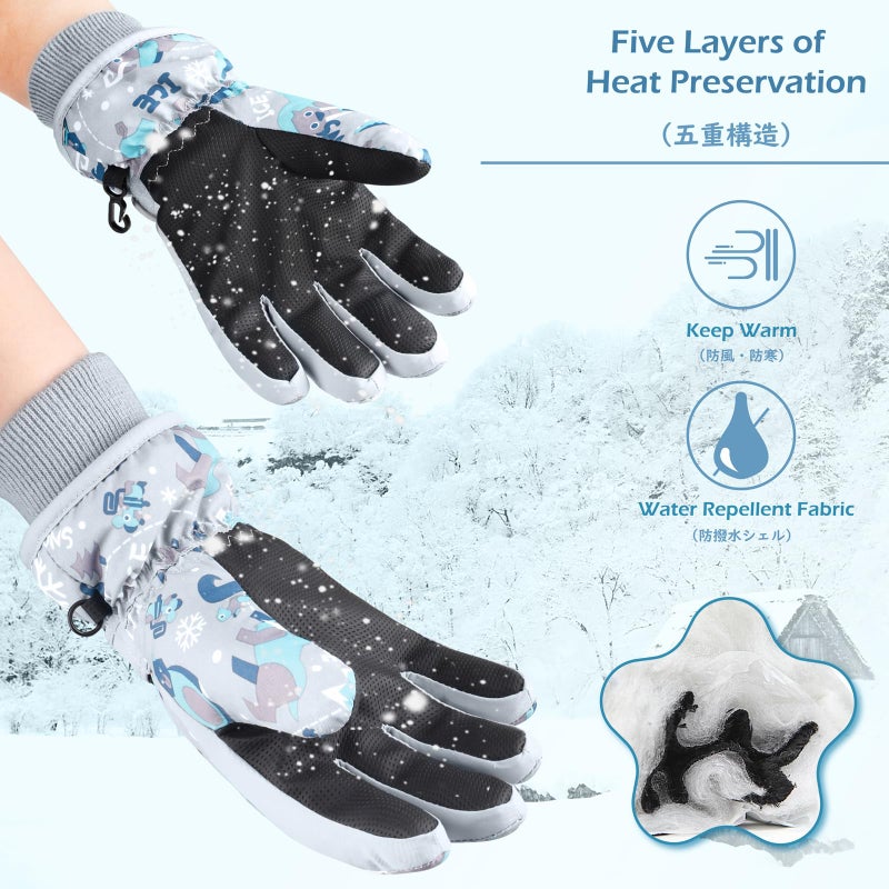 TRIWONDER Kids Mittens Winter Waterproof Ski Mittens Children's Fleece Snow Gloves Thicken Thermal Mitts Cartoon Skiing Gloves for Boys Girls (Blue, M) - Image 4