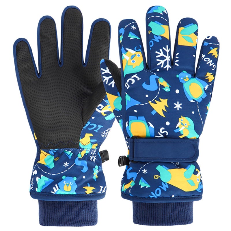 TRIWONDER Kids Mittens Winter Waterproof Ski Mittens Children's Fleece Snow Gloves Thicken Thermal Mitts Cartoon Skiing Gloves for Boys Girls (Blue, M) - Image 1
