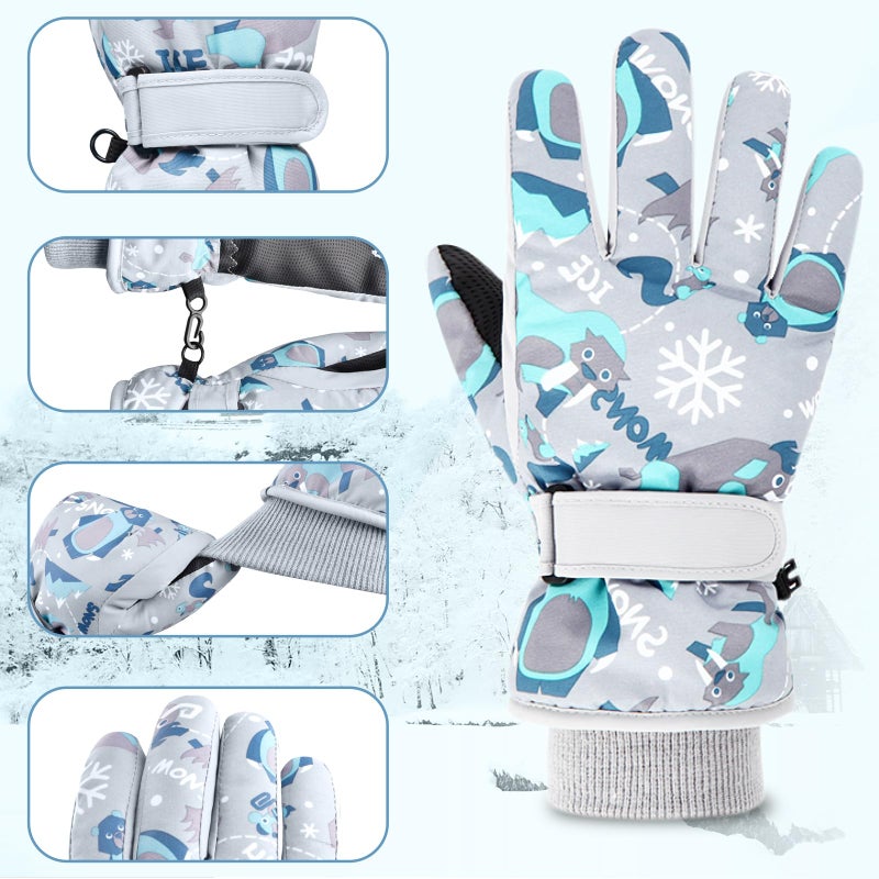 TRIWONDER Kids Mittens Winter Waterproof Ski Mittens Children's Fleece Snow Gloves Thicken Thermal Mitts Cartoon Skiing Gloves for Boys Girls (Blue, M) - Image 5