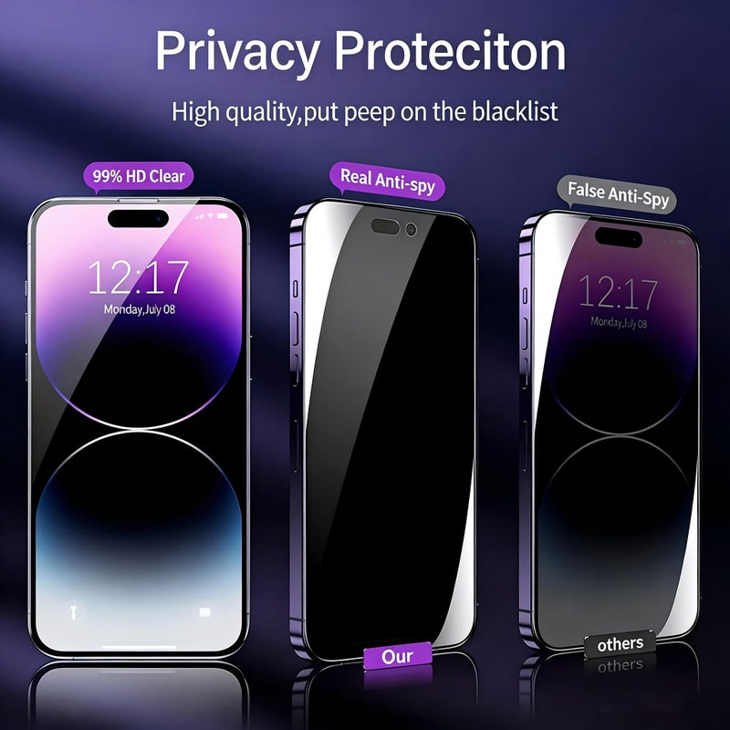 3 Pack Purple Anti Spy Screen Protector Compatible With Apple iPhone 16 Privacy Protection Tempered Film - Image 5
