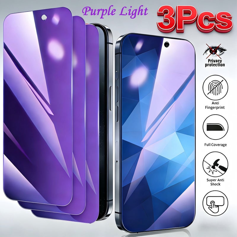 3 Pack Purple Anti Spy Screen Protector Compatible With Apple iPhone 16 Privacy Protection Tempered Film - Image 1