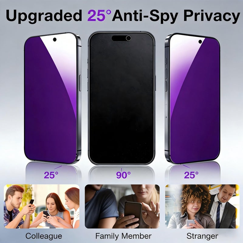 3 Pack Purple Anti Spy Screen Protector Compatible With Apple iPhone 16 Privacy Protection Tempered Film - Image 2