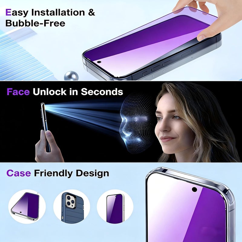 3 Pack Purple Anti Spy Screen Protector Compatible With Apple iPhone 16 Privacy Protection Tempered Film - Image 4