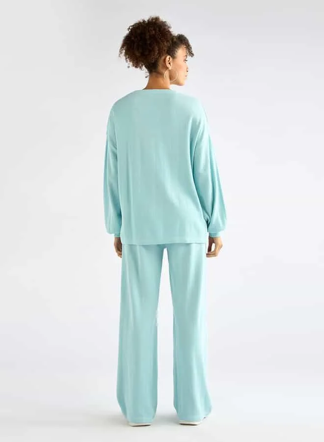 Splash FAV Textured Long Sleeves T-shirt and Pants Set