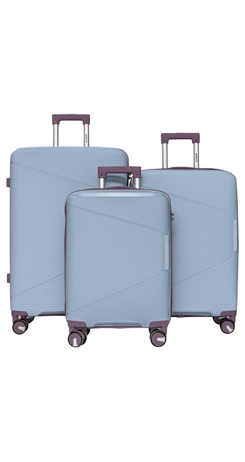 3 Piece Polypropylene Hard side Luggage Set with TSA Lock | Lightweight Spinner Suitcases with 360° Wheels | Durable Trolley Bags for Secure Travel (Small, Medium, Large) - Grey Blue