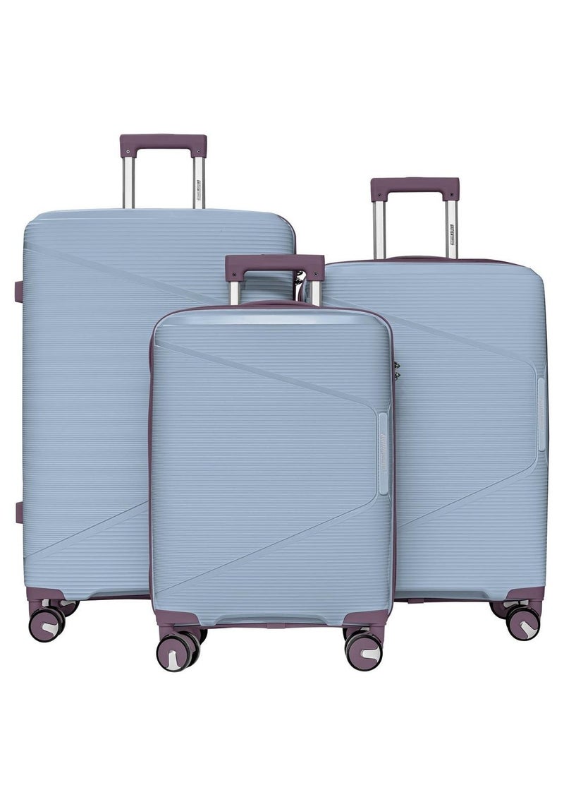 السياحية البريطانية طقم حقائب سفر من البولي بروبيلين، مكون من 3 قطع، بجوانب صلبة، مع قفل من إدارة أمن النقل (TSA) | حقائب سفر خفيفة الوزن بعجلات دوارة بزاوية 360 درجة | حقائب ترولي متينة لسفر آمن (صغير، متوسط، كبير) - رمادي أزرق - Image 1