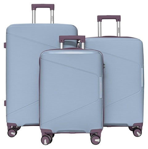 3 Piece Polypropylene Hard side Luggage Set with TSA Lock | Lightweight Spinner Suitcases with 360° Wheels | Durable Trolley Bags for Secure Travel (Small, Medium, Large) - Grey Blue