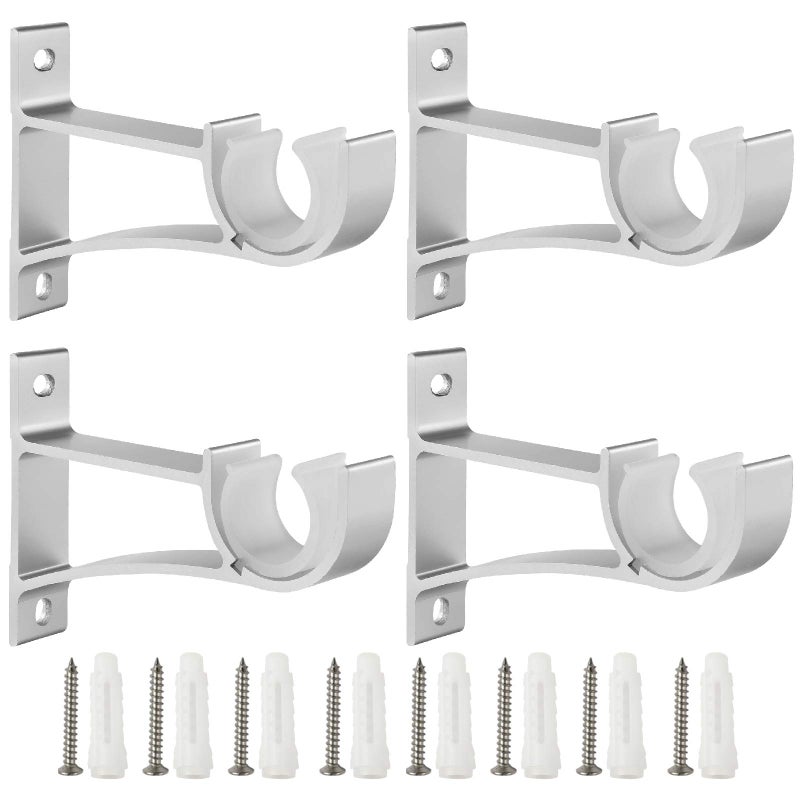 Anndason Sturdy Curtain Rod Brackets for 1 Inch 1 18 Inch and 1 14 Inch Rods  Silver Holders Set of 4