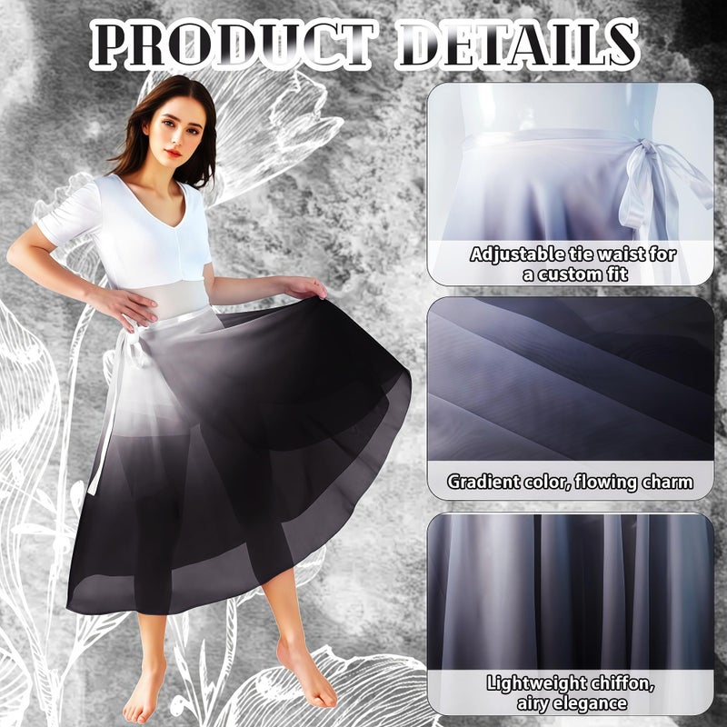 Baisdan Ballet Skirt for Women, Lyrical Dance Skirt, Wrap Skirts Mid-Calf Length, Flowy Chiffon Dance Outfit (One Size, 1 Pack, White Black) - Image 4