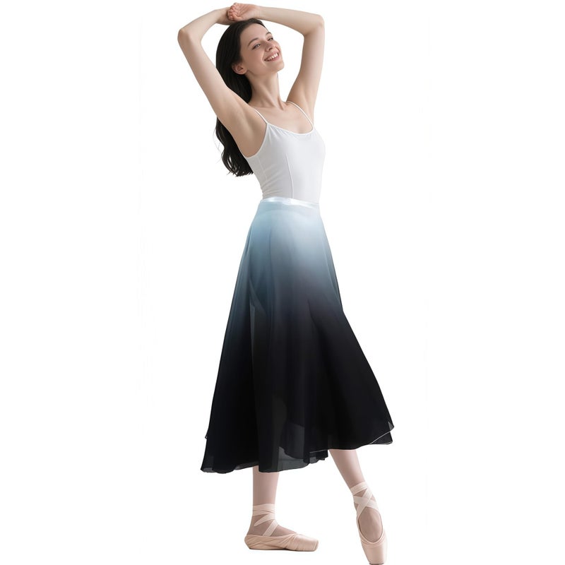 Baisdan Ballet Skirt for Women, Lyrical Dance Skirt, Wrap Skirts Mid-Calf Length, Flowy Chiffon Dance Outfit (One Size, 1 Pack, White Black) - Image 5