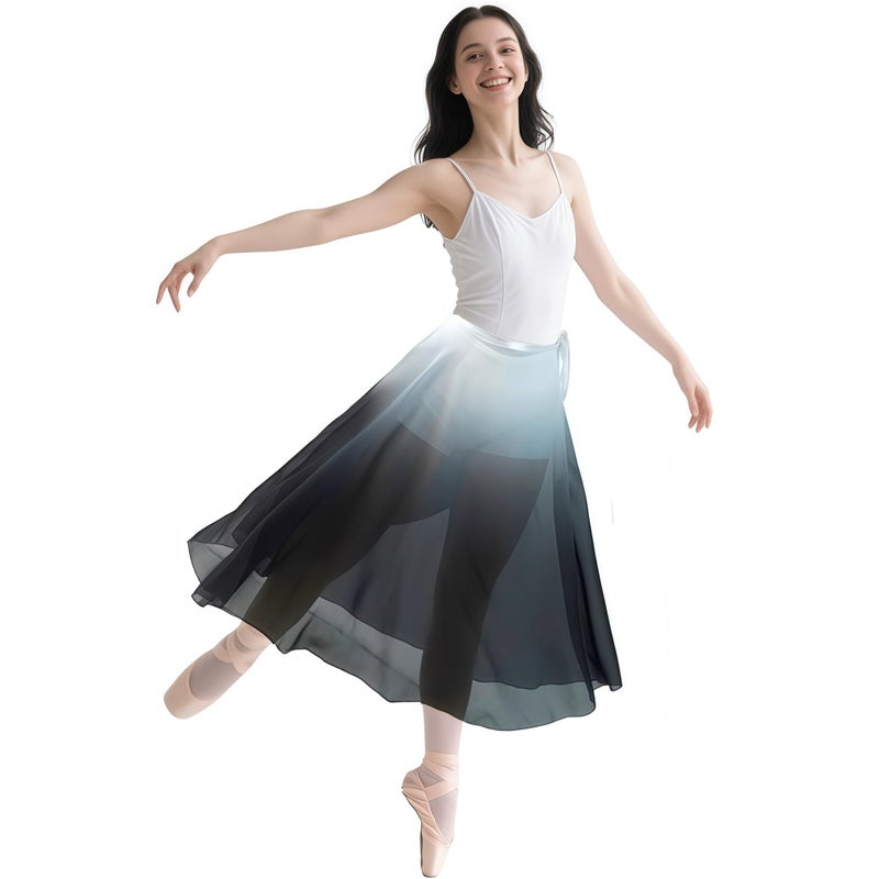 Baisdan Ballet Skirt for Women, Lyrical Dance Skirt, Wrap Skirts Mid-Calf Length, Flowy Chiffon Dance Outfit (One Size, 1 Pack, White Black) - Image 2