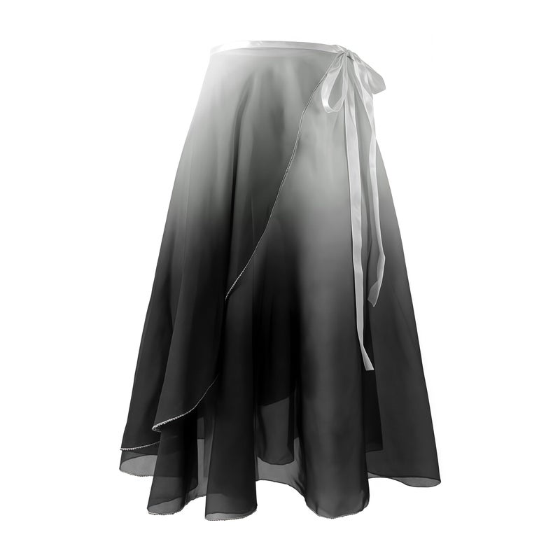 Baisdan Ballet Skirt for Women, Lyrical Dance Skirt, Wrap Skirts Mid-Calf Length, Flowy Chiffon Dance Outfit (One Size, 1 Pack, White Black) - Image 1