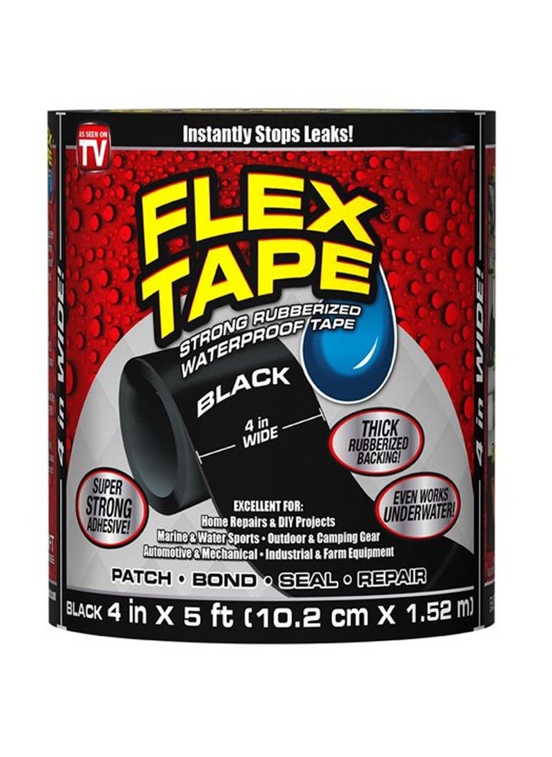 FLEX TAPE - Flex Tape Black Flexible Sealing Adhesive Tape 4"x5' Rubber Waterproof Strong Black - Image 1