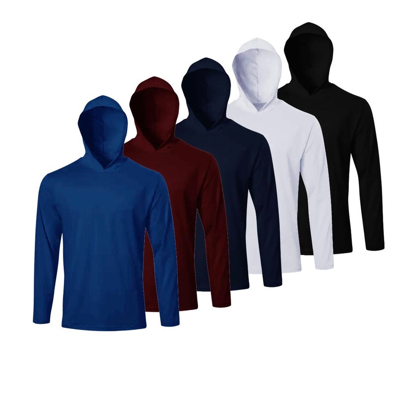 Facitisu Men Long Sleeve Tee Shirts with Hooded 5 Pack Athletic Pullover Dry Fit Sweatshirts Gym Hoodies XL - Image 1
