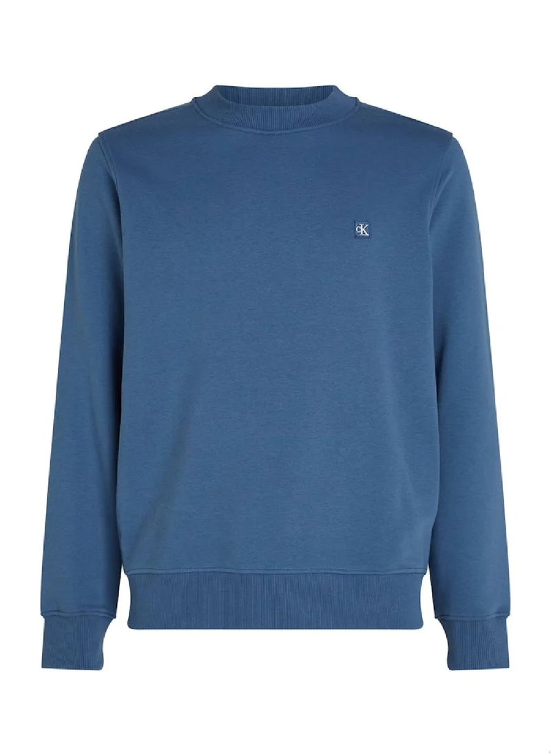 Calvin Klein Jeans Men's Cotton Terry Badge Logo Sweatshirt - Cotton, Blue