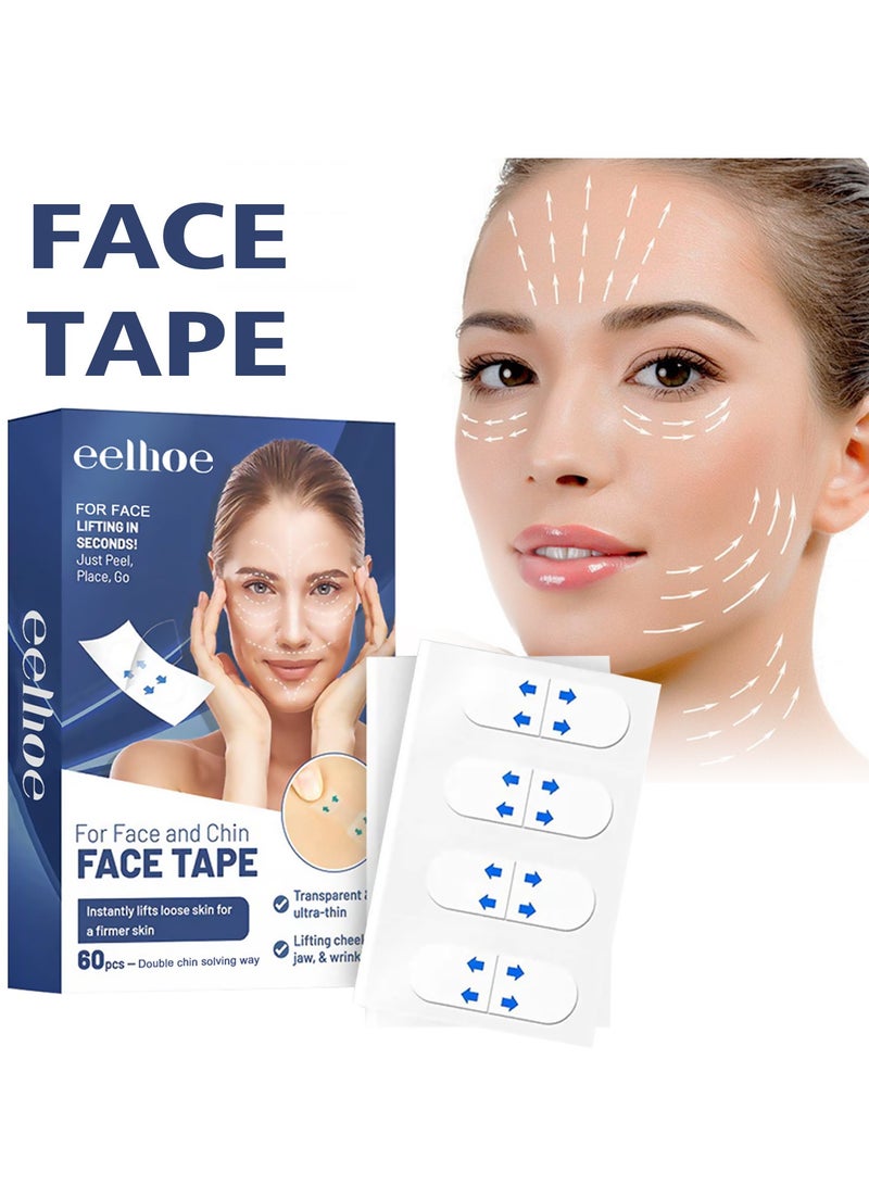 إيلهو شريط شد الوجه ، شريط رفع الوجه غير المرئي ، شريط وجه فوري للبشرة المتدلية المتجعدة ، إخفاء الذقن المزدوجة ، تجاعيد الوجه الناعمة ، رفع الوجه على الفور على شكل حرف V 60 قطعة - Image 1