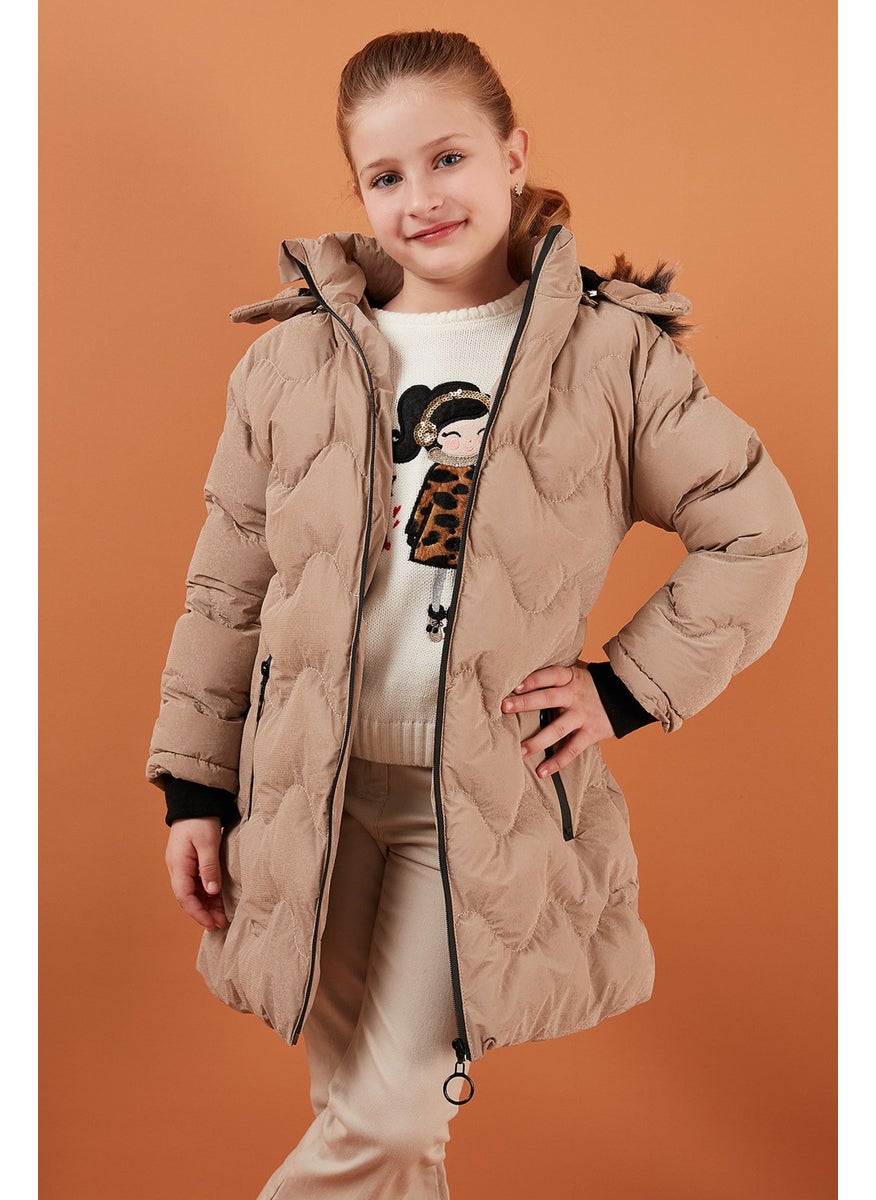 Lela Plush Lined Faux Fur Collar Removable Hooded Winter Coat Girls' Coat 5761905  - Image 2