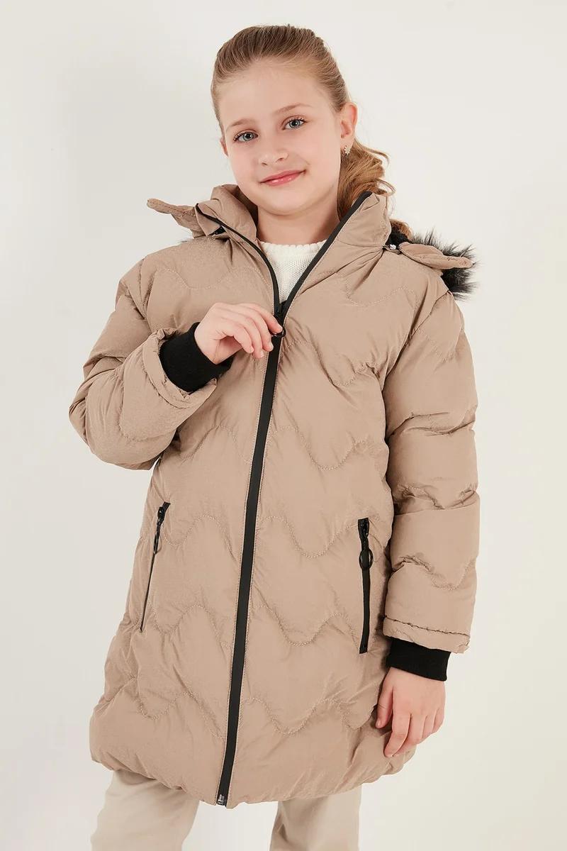 Lela Plush Lined Faux Fur Collar Removable Hooded Winter Coat Girls' Coat 5761905