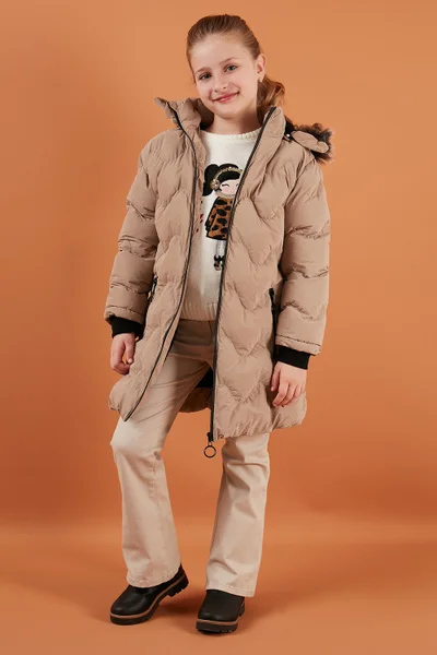Lela Plush Lined Faux Fur Collar Removable Hooded Winter Coat Girls' Coat 5761905