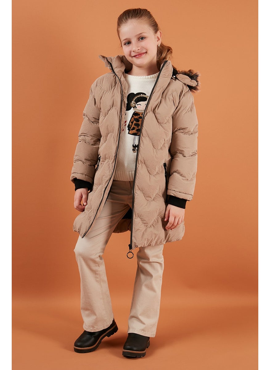 Lela Plush Lined Faux Fur Collar Removable Hooded Winter Coat Girls' Coat 5761905  - Image 1