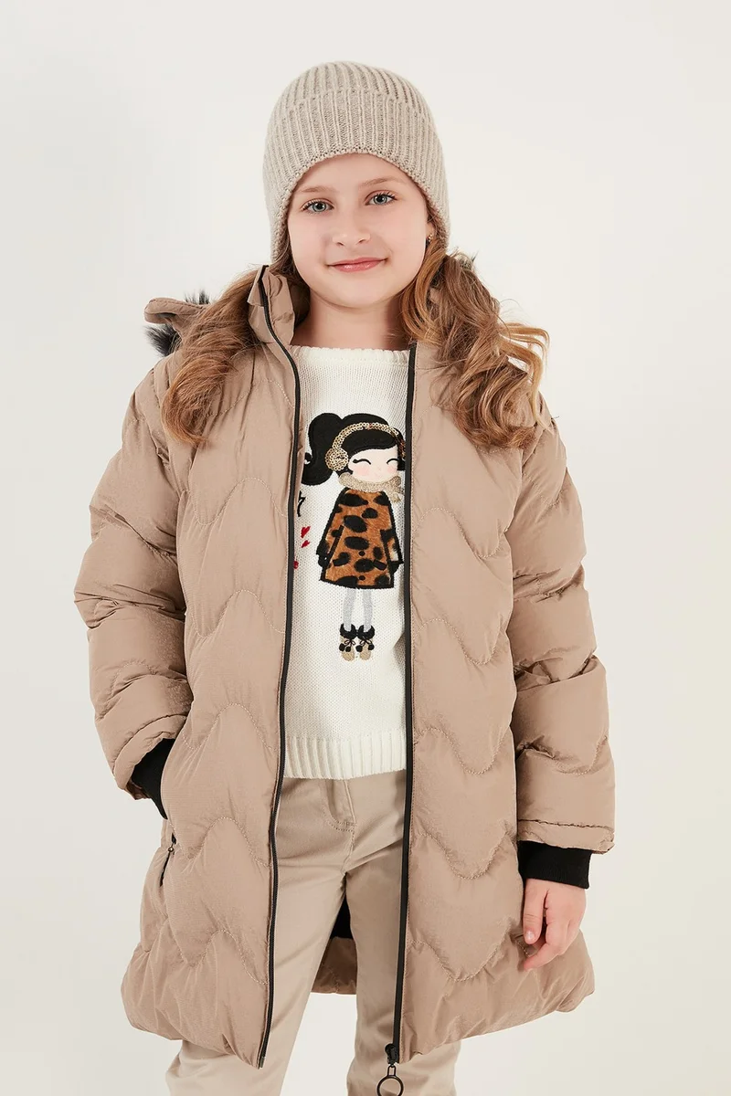 Lela Plush Lined Faux Fur Collar Removable Hooded Winter Coat Girls' Coat 5761905
