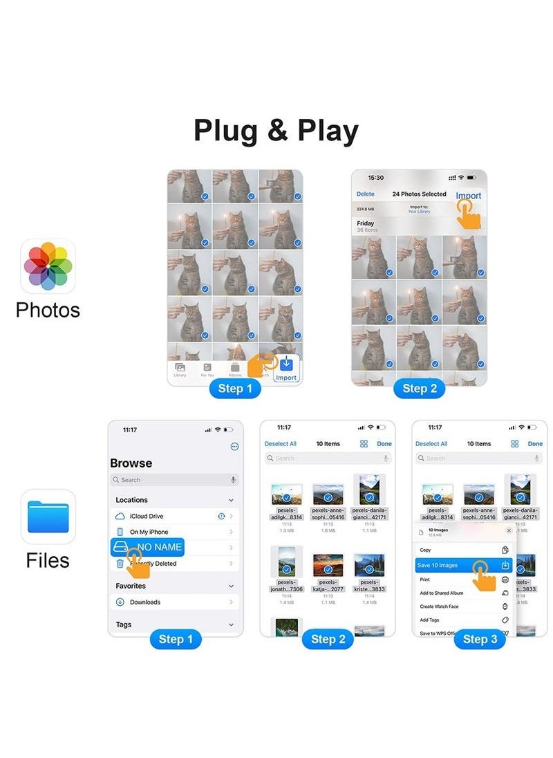 SD Card Reader for iPhone, Lightning to SD Card Reader, 3-in-1 SD Card Reader for SD Card/Micro SD Digital Camera Adapter Compatible with iPhone, Plug and Play SD Card Reader