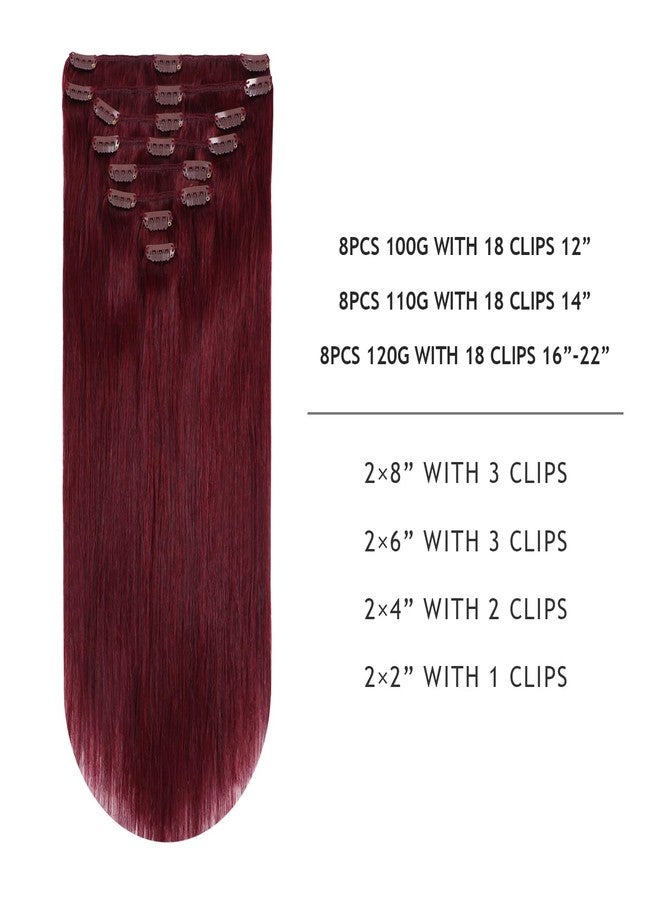 YILITE Clip in Hair Extensions Real Human Hair 8Pcs/Pack 120g Burgundy Straight Thick Invisible Remy Natural Hair Double Weft Clip Extensions for Women (20inches #99J Burgundy） - Image 2