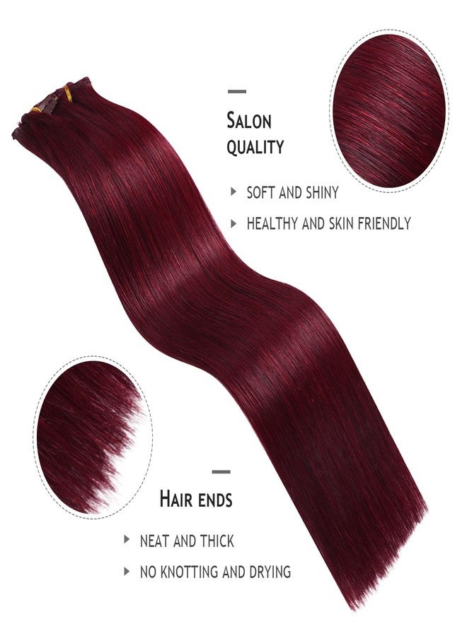 YILITE Clip in Hair Extensions Real Human Hair 8Pcs/Pack 120g Burgundy Straight Thick Invisible Remy Natural Hair Double Weft Clip Extensions for Women (20inches #99J Burgundy） - Image 4