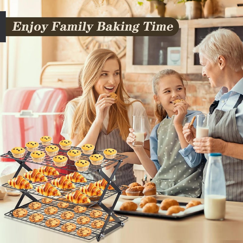 Pleafind 3 Tier Collapsible Cooling Rack - 3 Setting Design, Adjustable ＆ Stackable Baking Rack, 5 Modes Cooling Racks for Cooking and Baking, Roasting ＆ Grilling Gifts for Picnic Party - Image 2
