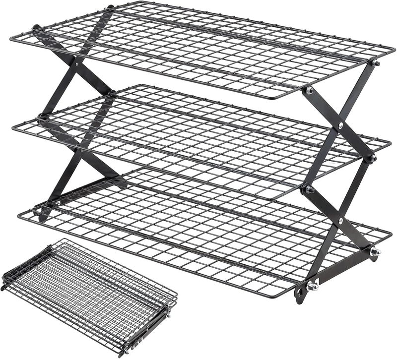 Pleafind 3 Tier Collapsible Cooling Rack - 3 Setting Design, Adjustable ＆ Stackable Baking Rack, 5 Modes Cooling Racks for Cooking and Baking, Roasting ＆ Grilling Gifts for Picnic Party - Image 1