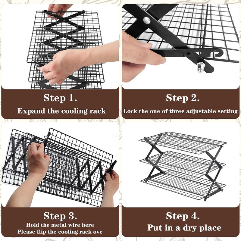 Pleafind 3 Tier Collapsible Cooling Rack - 3 Setting Design, Adjustable ＆ Stackable Baking Rack, 5 Modes Cooling Racks for Cooking and Baking, Roasting ＆ Grilling Gifts for Picnic Party - Image 5