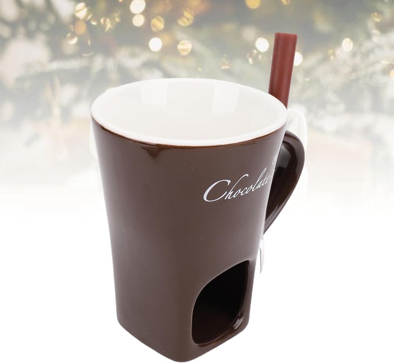 Chocolate Melting Ceramic Fondue Cup with Candle Holder for Elegant Gatherings and Celebrations, Easy to Dishwasher Safe for Chocolate Lovers (Coffee) - Image 4