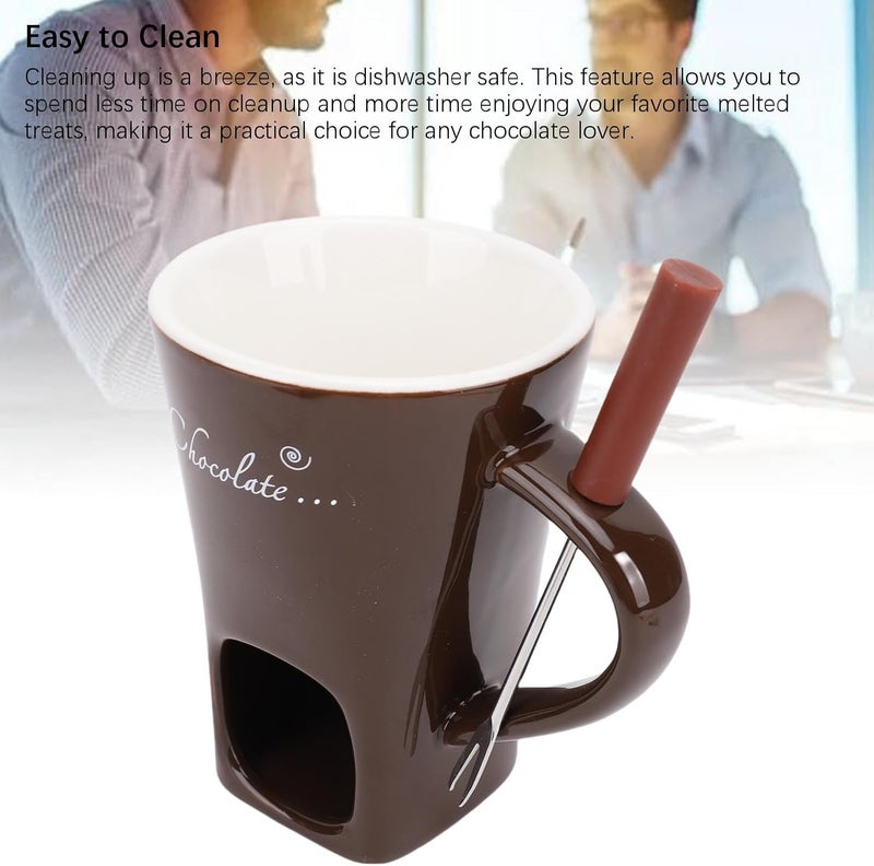 Chocolate Melting Ceramic Fondue Cup with Candle Holder for Elegant Gatherings and Celebrations, Easy to Dishwasher Safe for Chocolate Lovers (Coffee) - Image 2