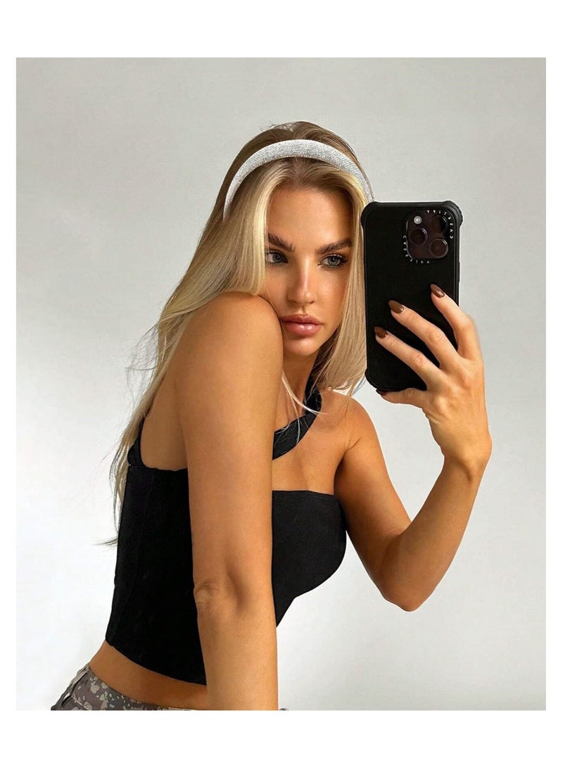 3Pcs Rhinestone Headbands Women Girls Sparkly Bling Diamond Rainbow Color Black Silver Fashion Comfortable Head Band Non Slip Birthday Wedding Hair Accessories For Gifts - Image 2