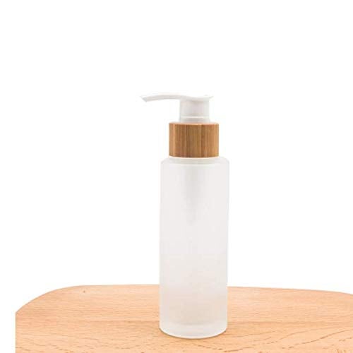 Natuworld 1PCS 100ml/3.4oz Frosted Glass Pump Bottles Empty Refillable Press Pump Bottle with Bamboo Pump Head Toiletries Storage Containers for Shampoo Essential Oils Shower Gel Hand Wash Lotion Dispenser - Image 3
