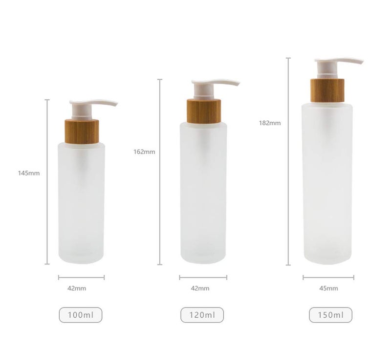 Natuworld 1PCS 100ml/3.4oz Frosted Glass Pump Bottles Empty Refillable Press Pump Bottle with Bamboo Pump Head Toiletries Storage Containers for Shampoo Essential Oils Shower Gel Hand Wash Lotion Dispenser - Image 4