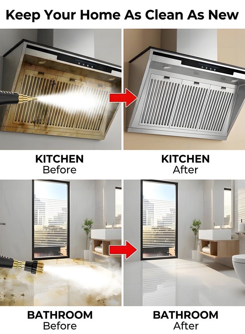 Beauenty Steam Cleaner,3800W Handheld Temperature Pressurized Steam Cleaner with 3 Brush Heads,Portable Steam Cleaners with 6-gears Adjustable for Kitchen, Bathroom,Carpet,Car,Furniture,and Tile - Image 2